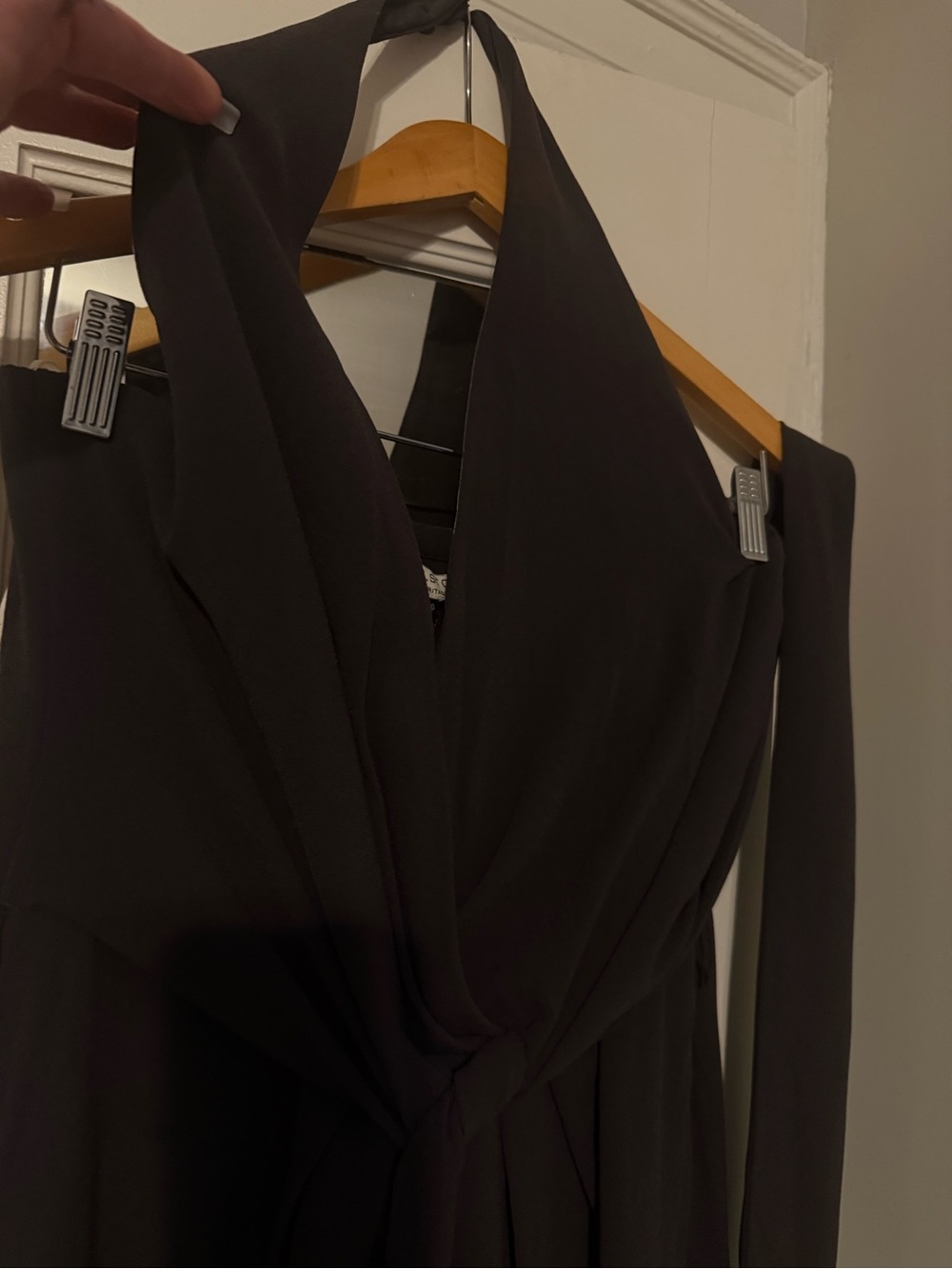 NWT V neck-halter-wide leg-Jumpsuit Halston Heritage size10 asphalt color FLAWED - Picture 5 of 12